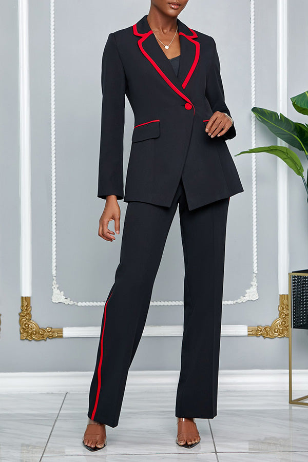 Classic Lapel Trim Accent Blazer & Pants Set