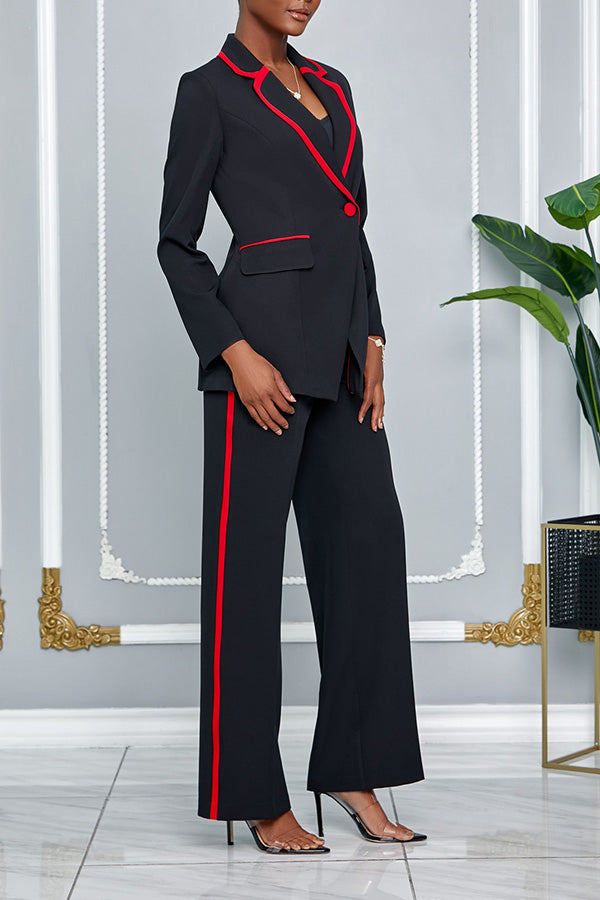 Classic Lapel Trim Accent Blazer & Pants Set