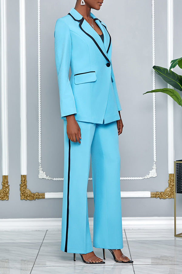 Classic Lapel Trim Accent Blazer & Pants Set