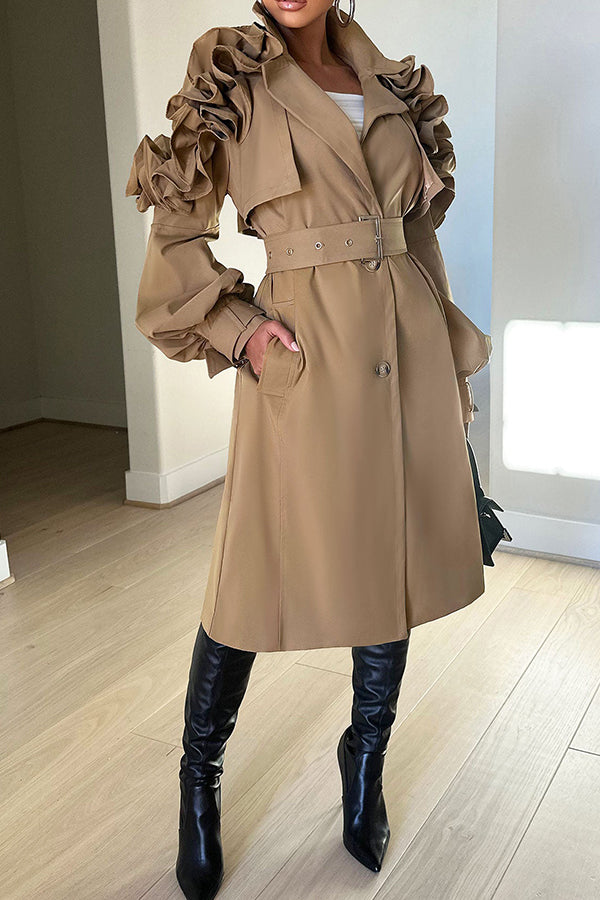 Stylish Ruffled Sleeves Lapel Collar Coat