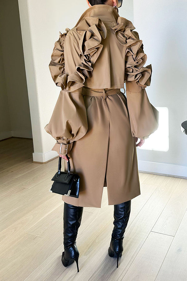 Stylish Ruffled Sleeves Lapel Collar Coat