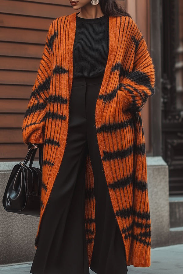 Chic Color Block Open Front Cardigan