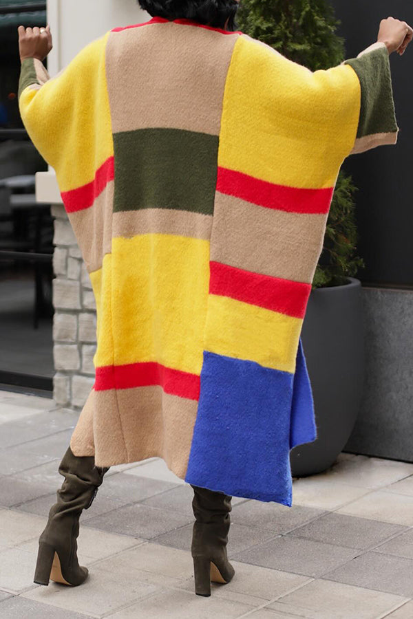 Relaxed Fit Color Block Cardigan