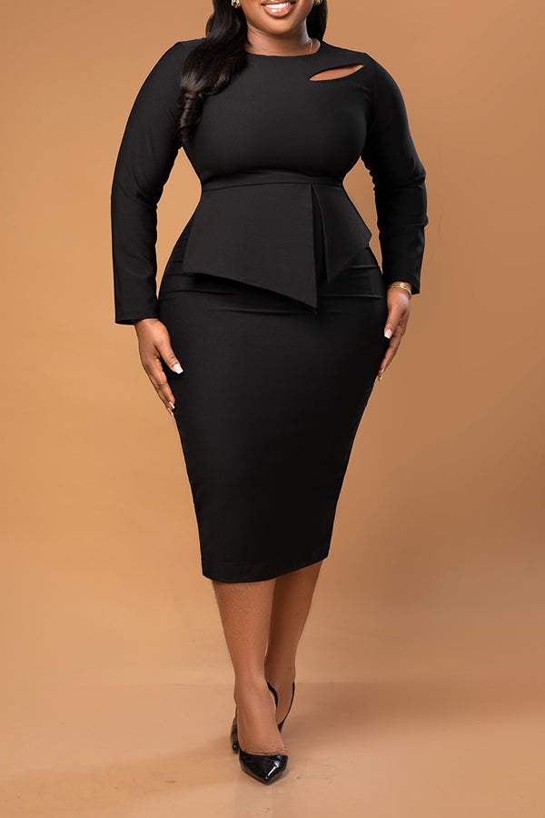 Elegant Cutout Front Bodycon Midi Dress