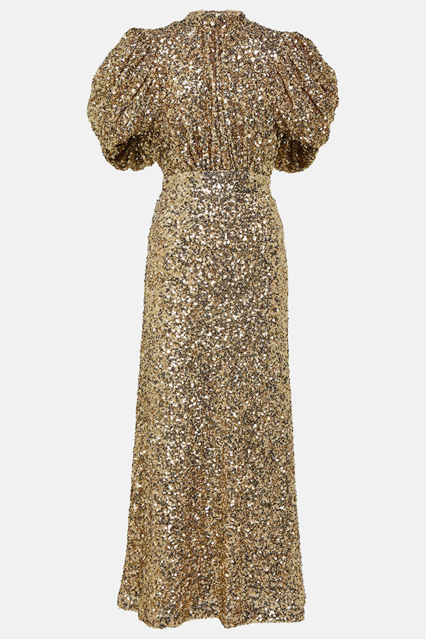 Stylish Puff Sleeve Open Back Sequin Dress