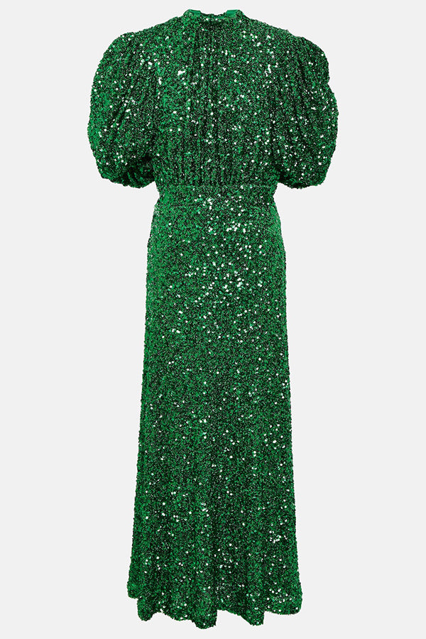 Stylish Puff Sleeve Open Back Sequin Dress