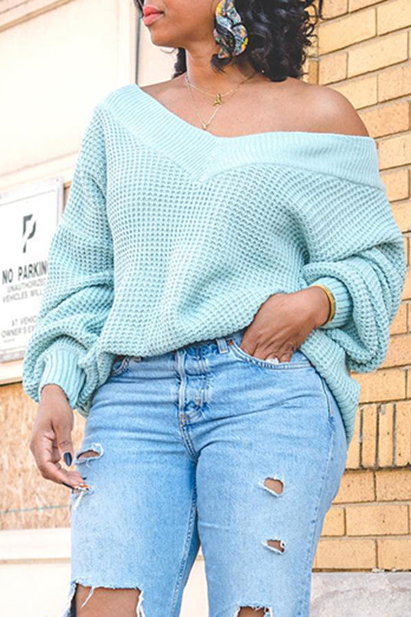 Casual Waffle Knit Off Shoulder Sweater