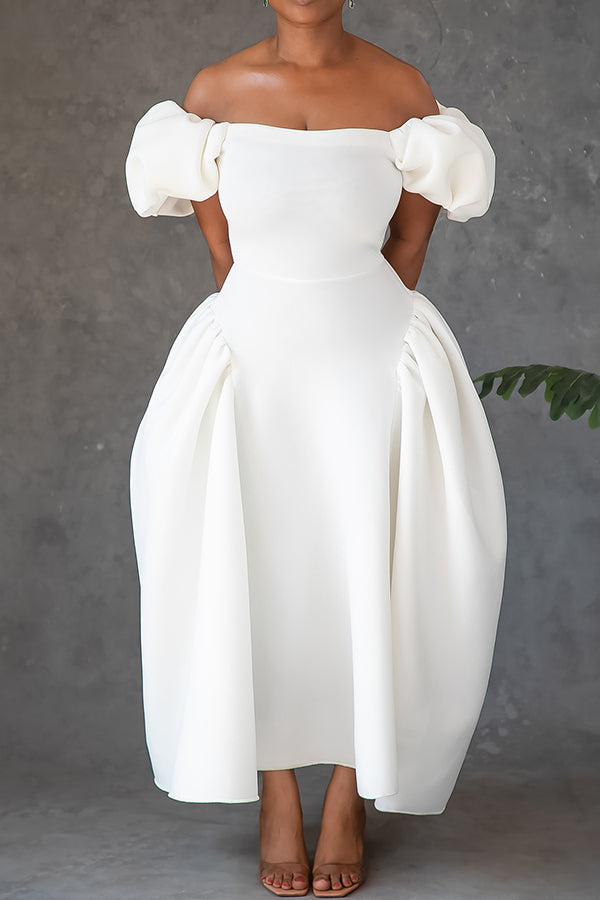 Elegant Off Shoulder Puff Sleeve Formal Dress