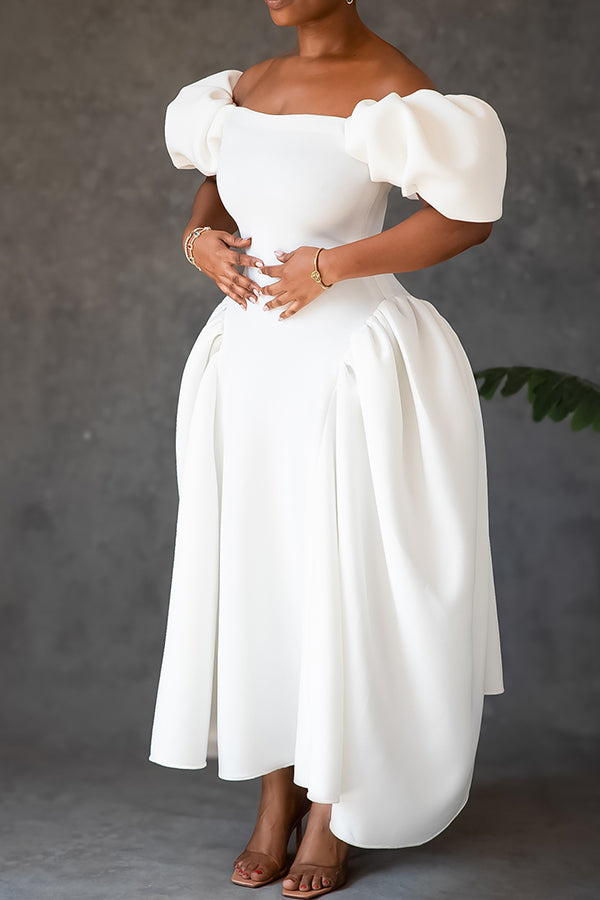 Elegant Off Shoulder Puff Sleeve Formal Dress