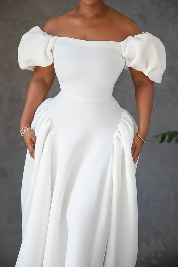 Elegant Off Shoulder Puff Sleeve Formal Dress