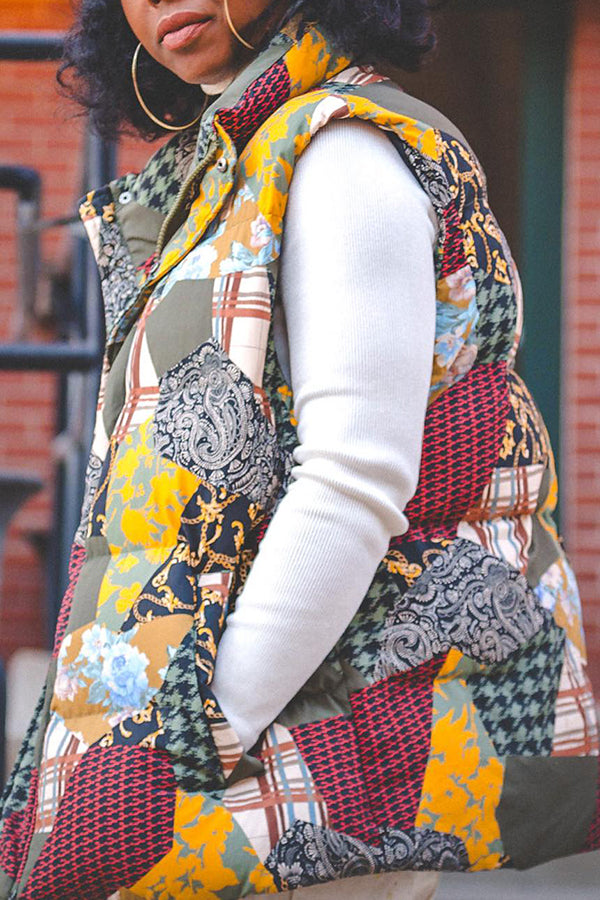 Casual Abstract Print Puffy Vest