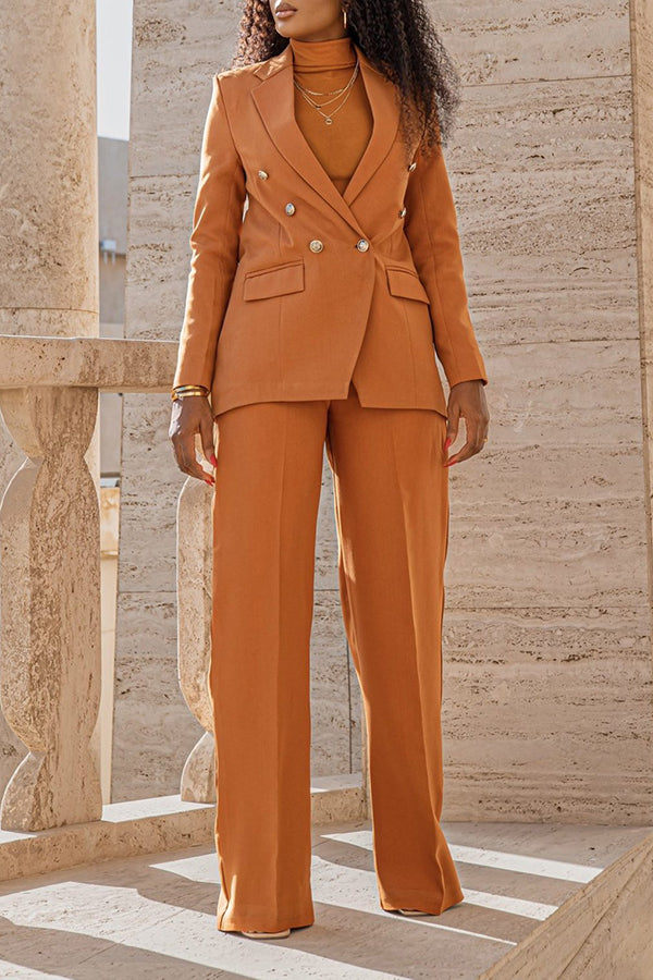 Classic Collar Pockets Blazer & Tailored Pants Set