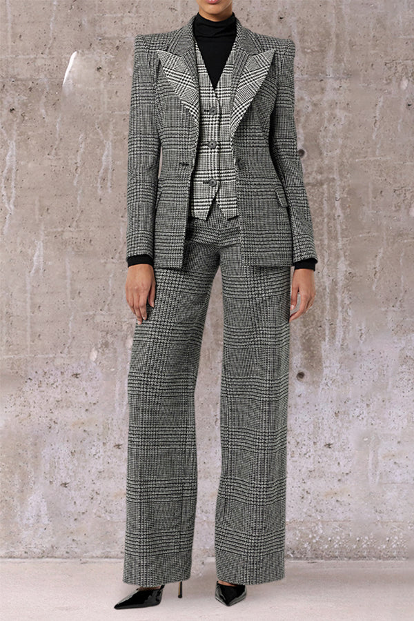 Classic Padded shoulder Houndstooth Blazer & Pants Set