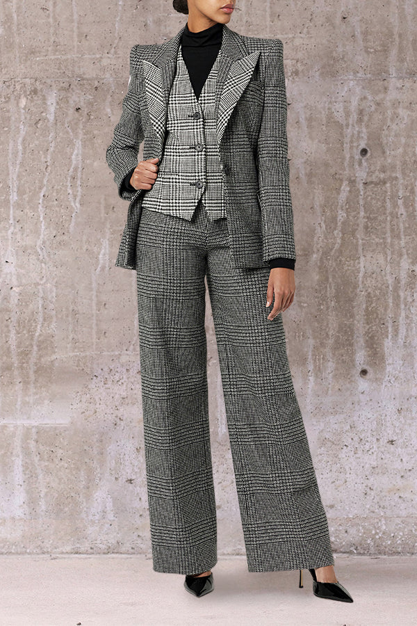 Classic Padded shoulder Houndstooth Blazer & Pants Set