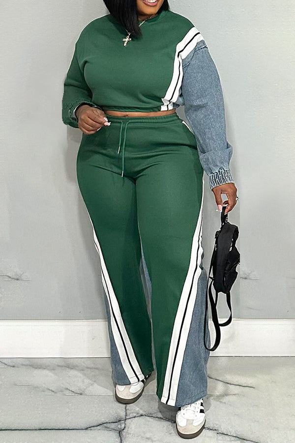 Casual Half Zip Colorblock Top & Pants Set