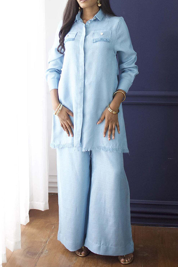 Elegant Fringe Hem Shirt & Pants Set