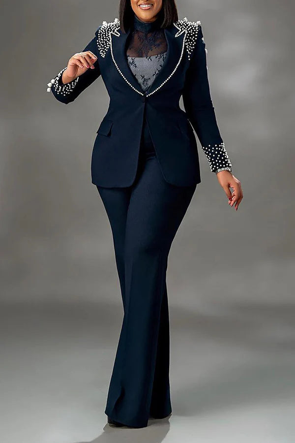 Stunning Peals Detail Blazer & Tailored Pants Set