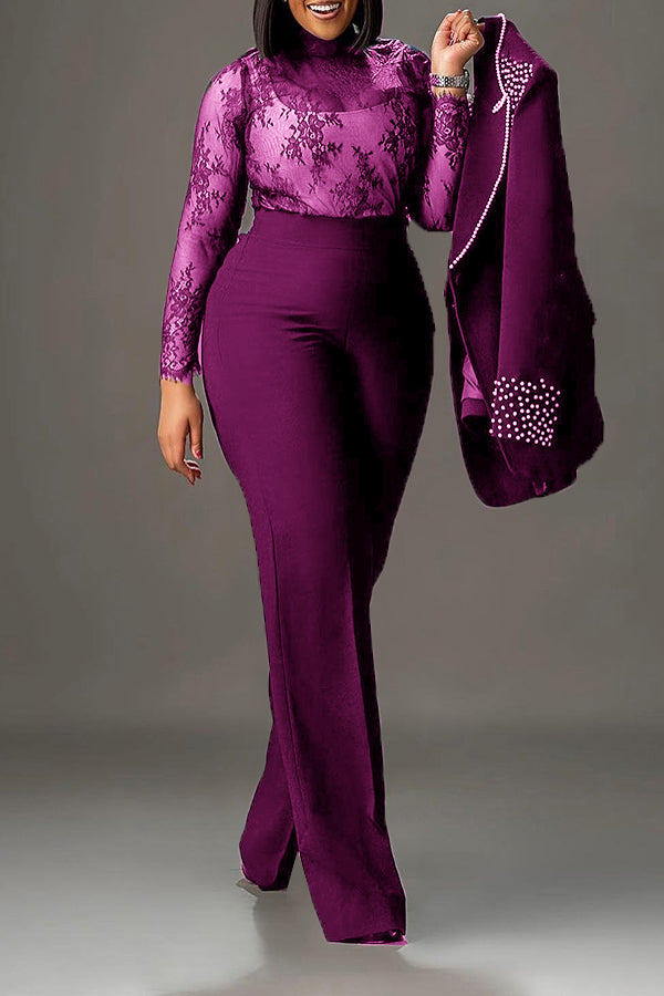 Stunning Peals Detail Blazer & Tailored Pants Set