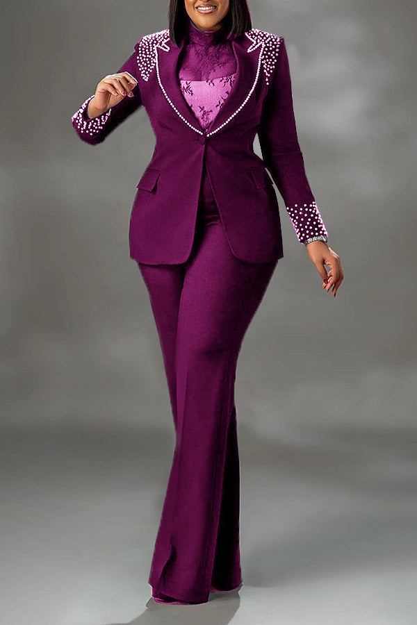 Stunning Peals Detail Blazer & Tailored Pants Set