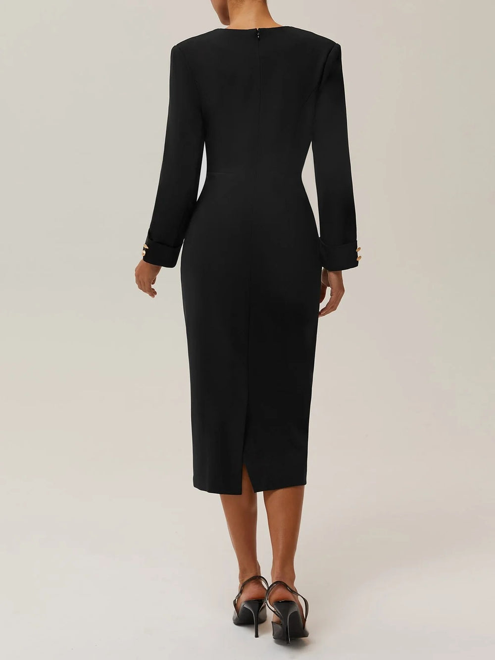 Chic V Neck Long Sleeve Sheath Blazer Midi Dress