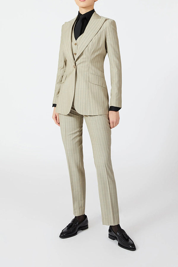 Stylish Peak Lapel Striped Blazer & Pants Set