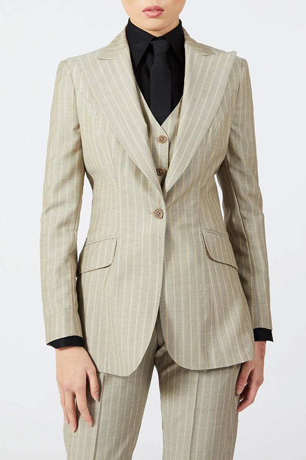 Stylish Peak Lapel Striped Blazer & Pants Set