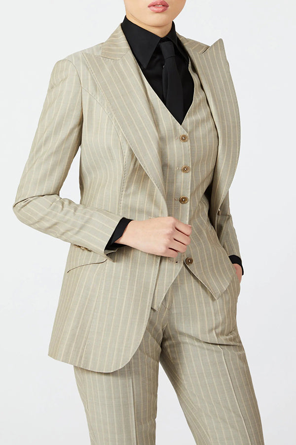 Stylish Peak Lapel Striped Blazer & Pants Set