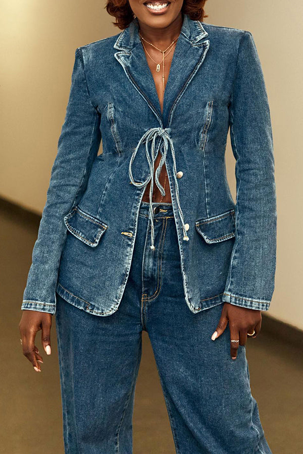 Stylish Lapel Collar Denim Jacket