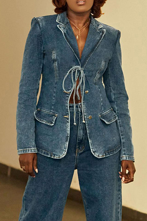 Stylish Lapel Collar Denim Jacket