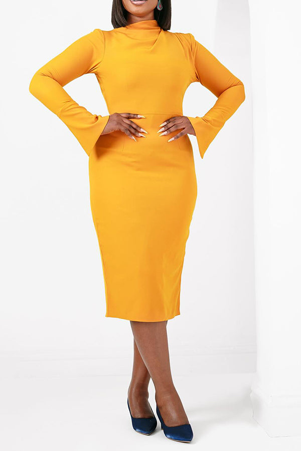 Elegant Solid Split Hem Midi Dress