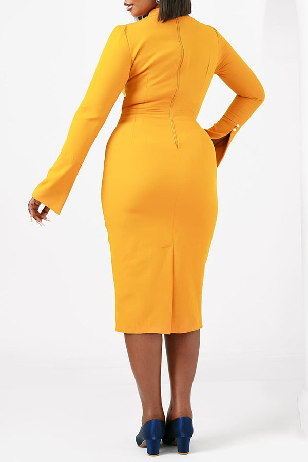 Elegant Solid Split Hem Midi Dress