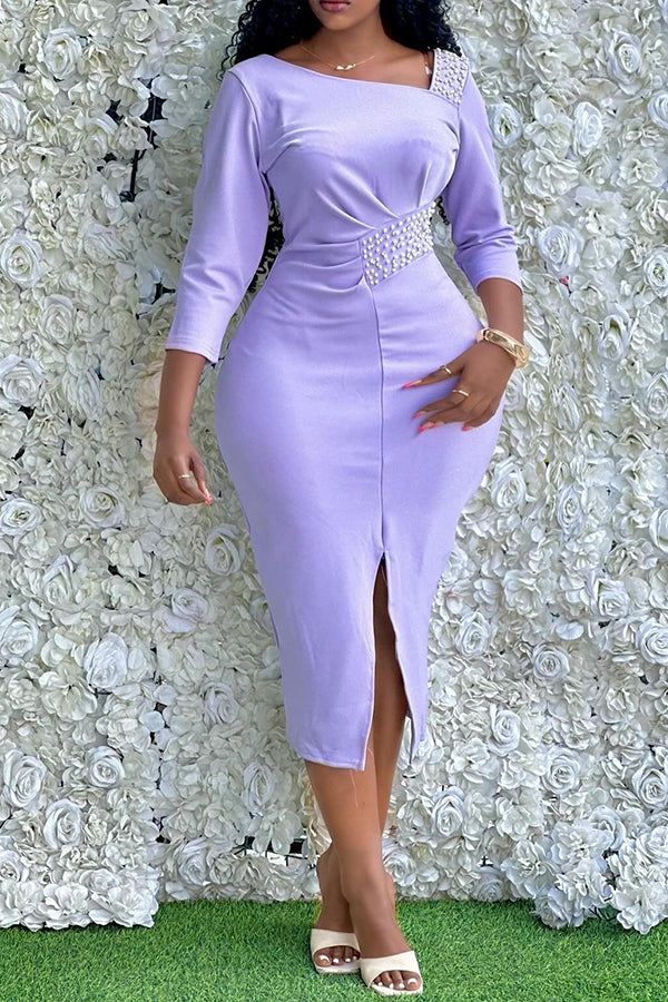 Chic Oblique Neck Split Hem Dress