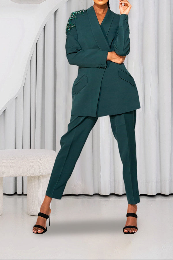 Stylish Shawl Collar Blazer & Pants Set