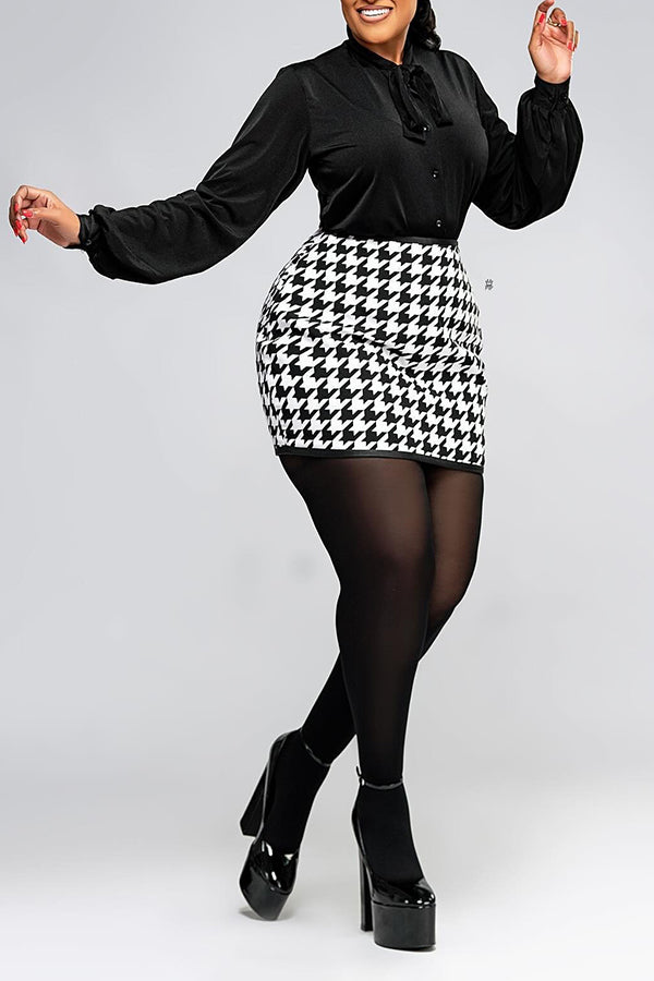 Chic Houndstooth Blazer & Skirt Set