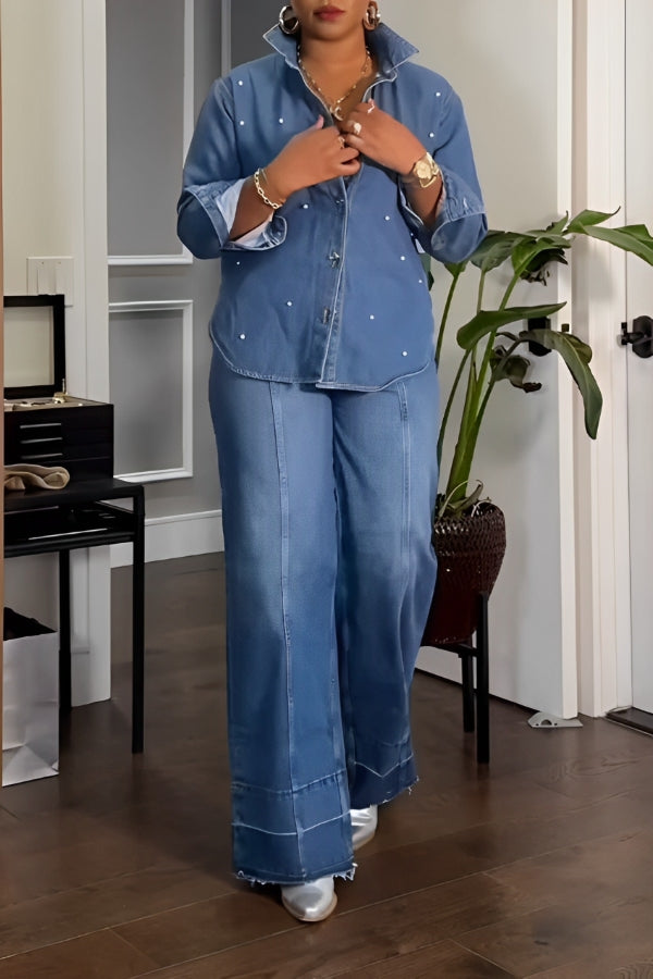 Stylish Pearl Denim Shirt & Pant Set