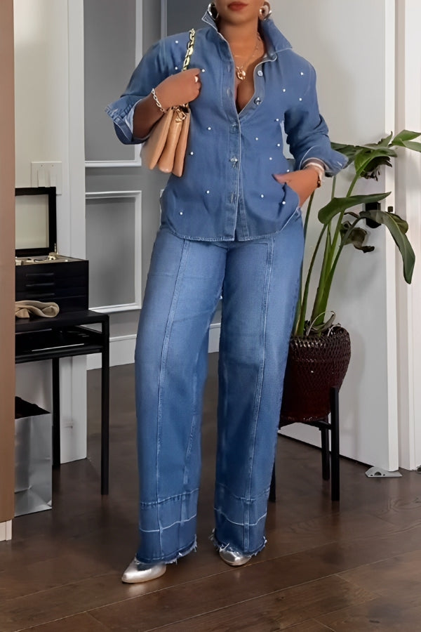 Stylish Pearl Denim Shirt & Pant Set