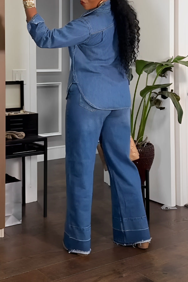 Stylish Pearl Denim Shirt & Pant Set