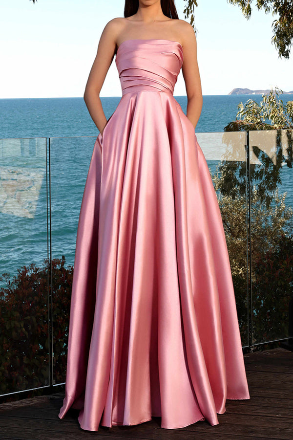 Elegant Strapless Pleated Waist-Cinching Dress