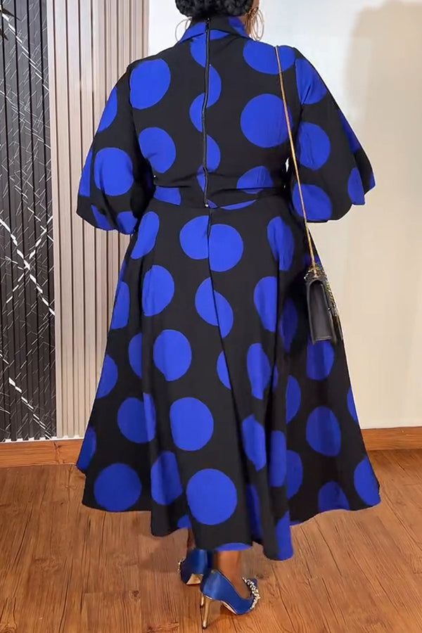 Chic Polka Dot Lantern Sleeve Dress