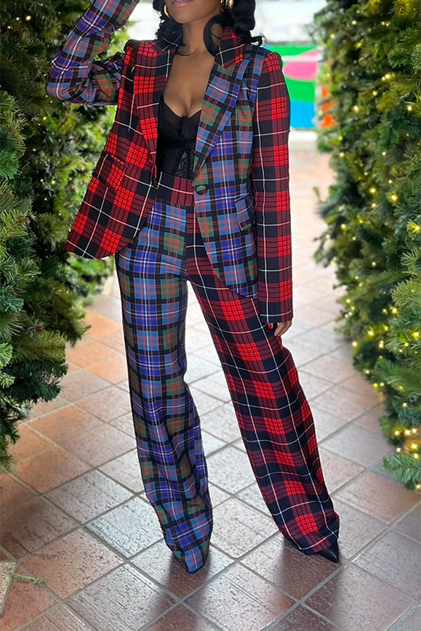 Stylish Plaid Blazer & Pants Set