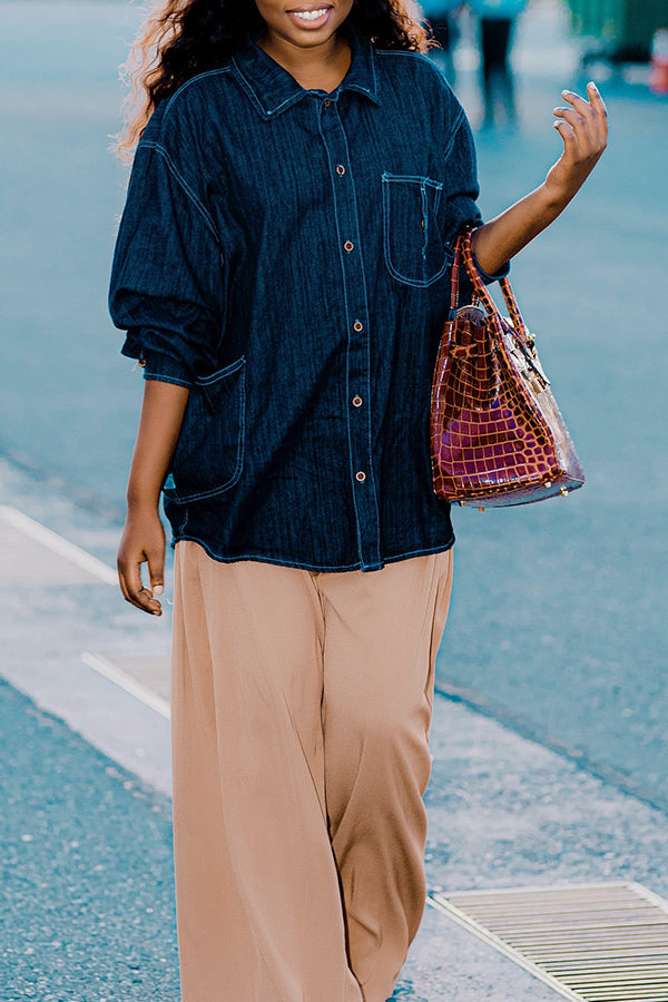 Stylish Long Sleeve Denim Shirt