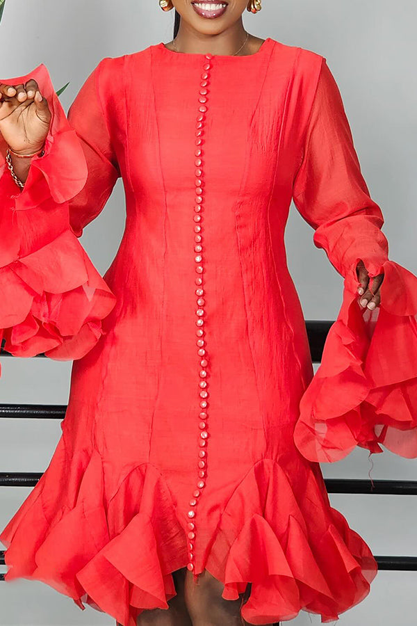 Stylish Ruffle Sleeve Asymmetrical Hem Dress