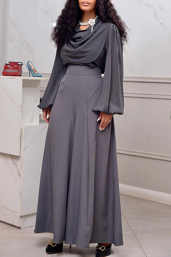 Stylish Lantern Sleeve Top & Wide-Leg Pant Set