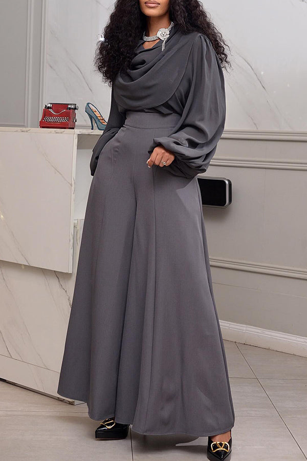 Stylish Lantern Sleeve Top & Wide-Leg Pant Set