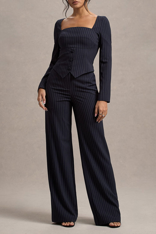 Classic Striped Square Neck Top & Pants Set