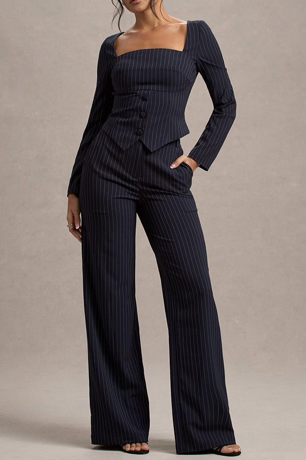 Classic Striped Square Neck Top & Pants Set