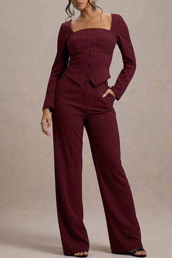 Classic Striped Square Neck Top & Pants Set