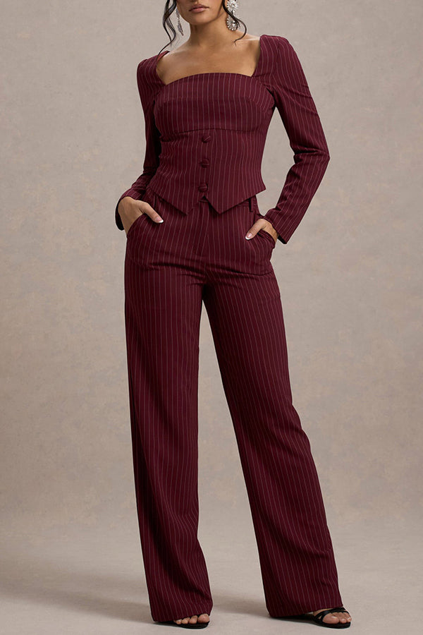 Classic Striped Square Neck Top & Pants Set