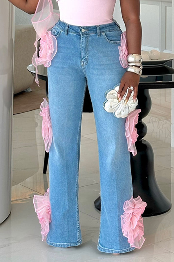 Fashion Floral Embellished Jeans