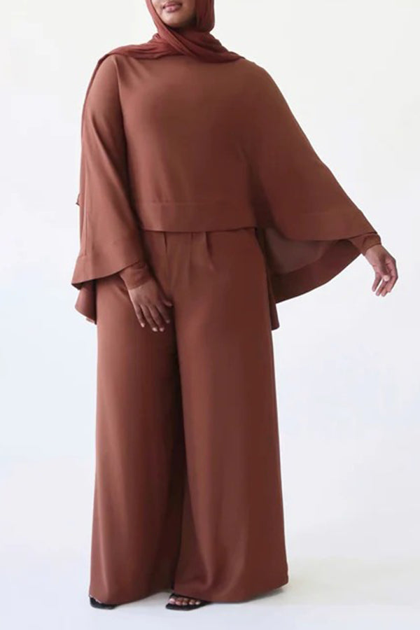 Stylish High-low Cape Top & Pants Set